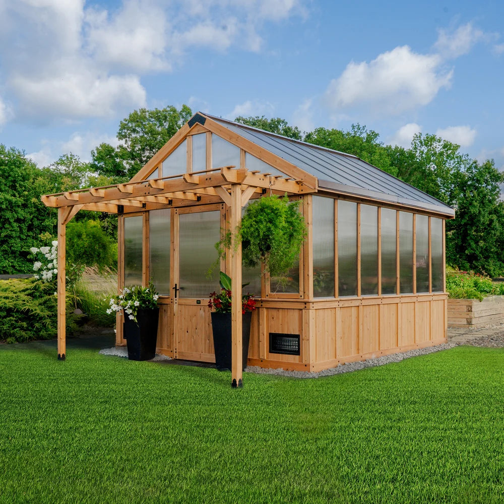 13×11 Bellerose XL Cedar Greenhouse — Professionally Installed