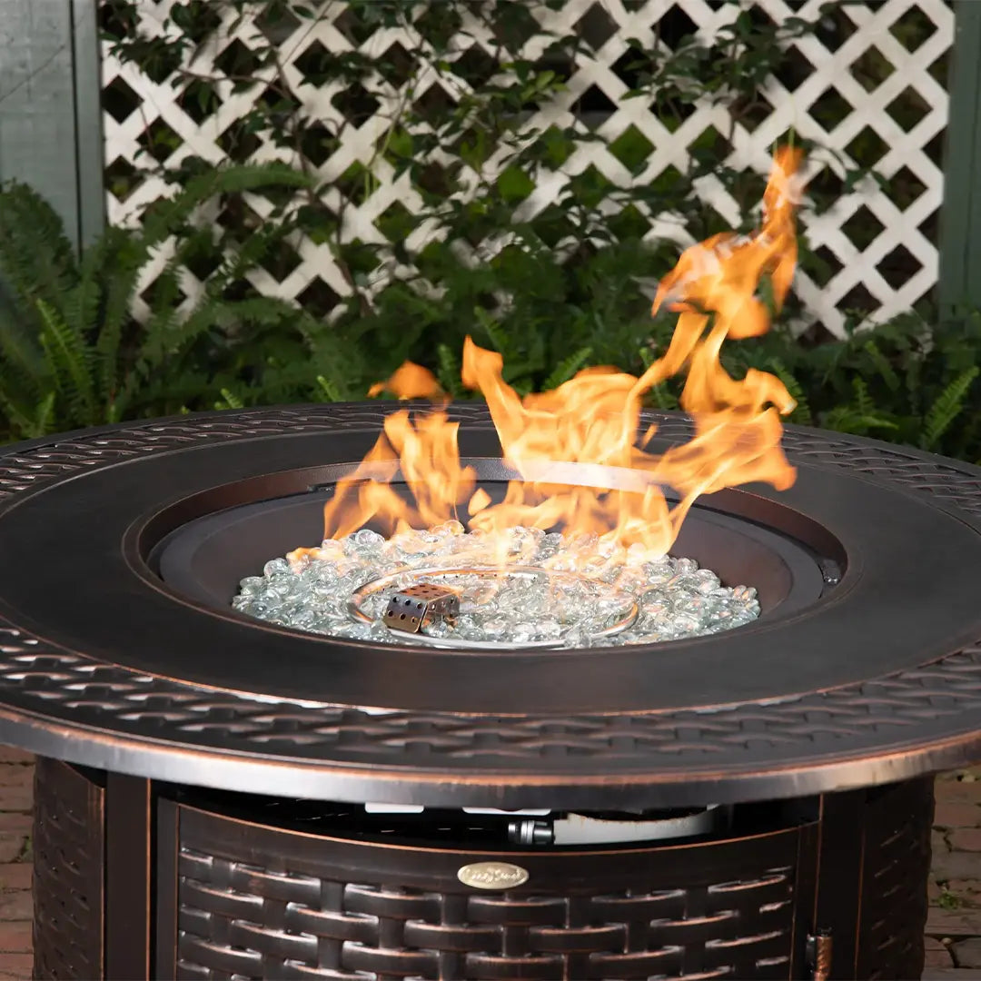 Bellante 44" Round Woven Aluminum Convertible Gas Fire Pit Table