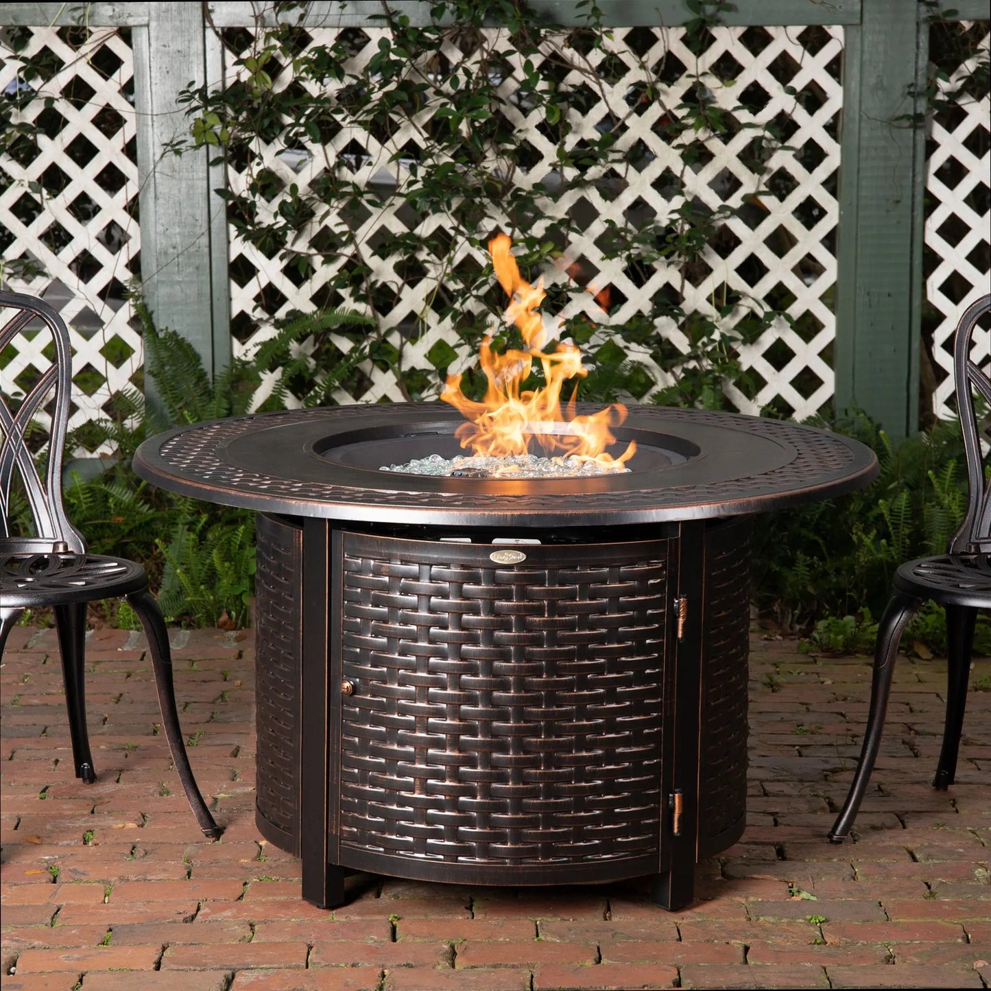 Bellante 44" Round Woven Aluminum Convertible Gas Fire Pit Table