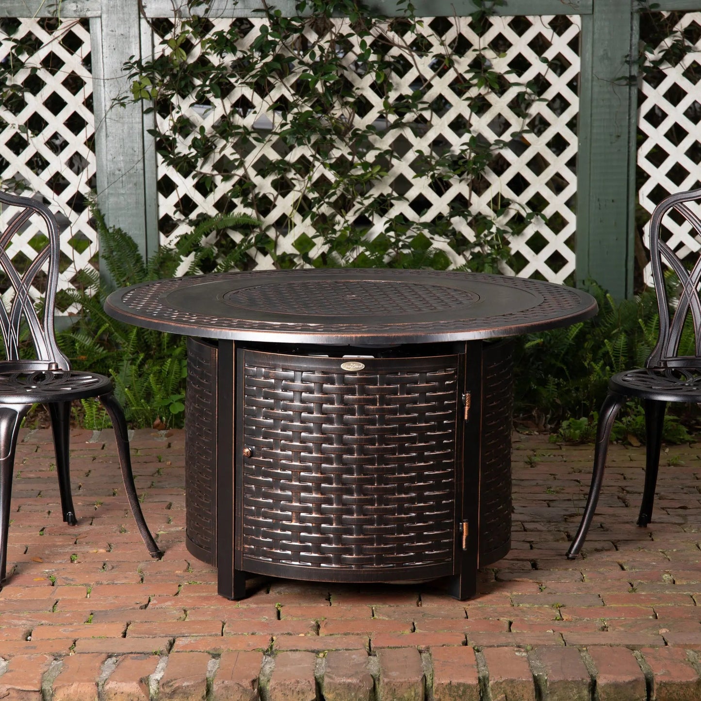 Bellante 44" Round Woven Aluminum Convertible Gas Fire Pit Table