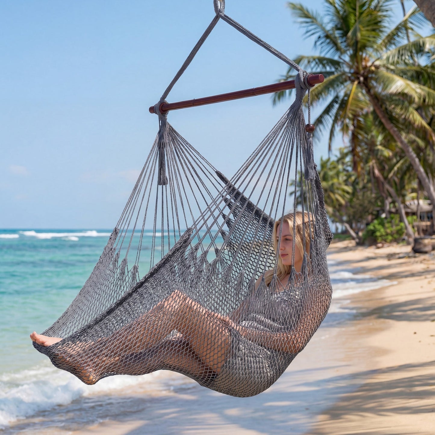 Caribbean Hammock Chair with Metal Spreader Bar Large Soft-Spun Rope Woven Swing
