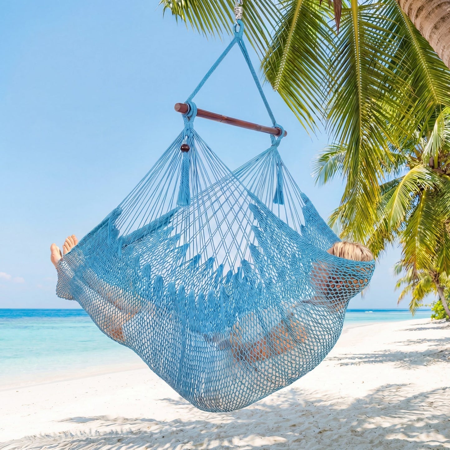 Caribbean Hammock Chair with Metal Spreader Bar Large Soft-Spun Rope Woven Swing