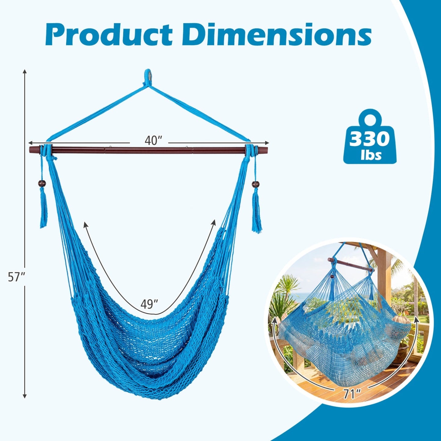 Caribbean Hammock Chair with Metal Spreader Bar Large Soft-Spun Rope Woven Swing