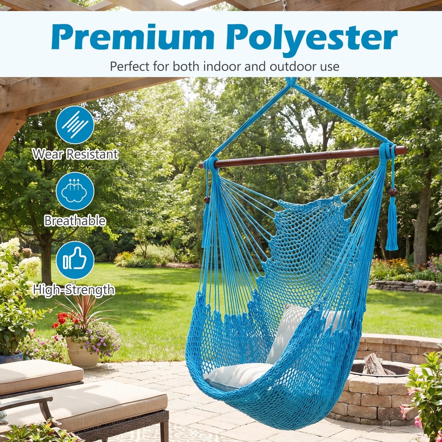 Caribbean Hammock Chair with Metal Spreader Bar Large Soft-Spun Rope Woven Swing
