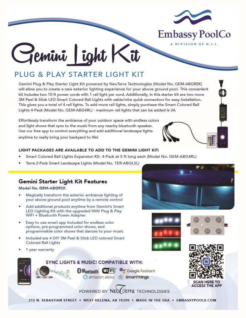 Top Rail Smart Color Above Ground Plug Play Starter Kit Swimming Pool Light and remote