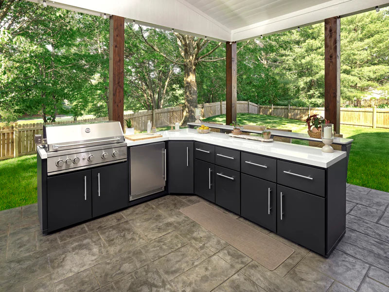 Emory Corner Outdoor Kitchen with Bar Seating & Built-In Appliance — Professionally Installed