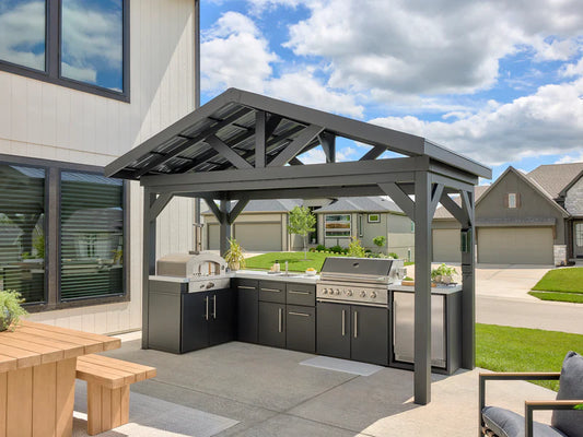 Lancaster Covered L-Shape Outdoor Kitchen with Built-In Appliances — Professionally Installed