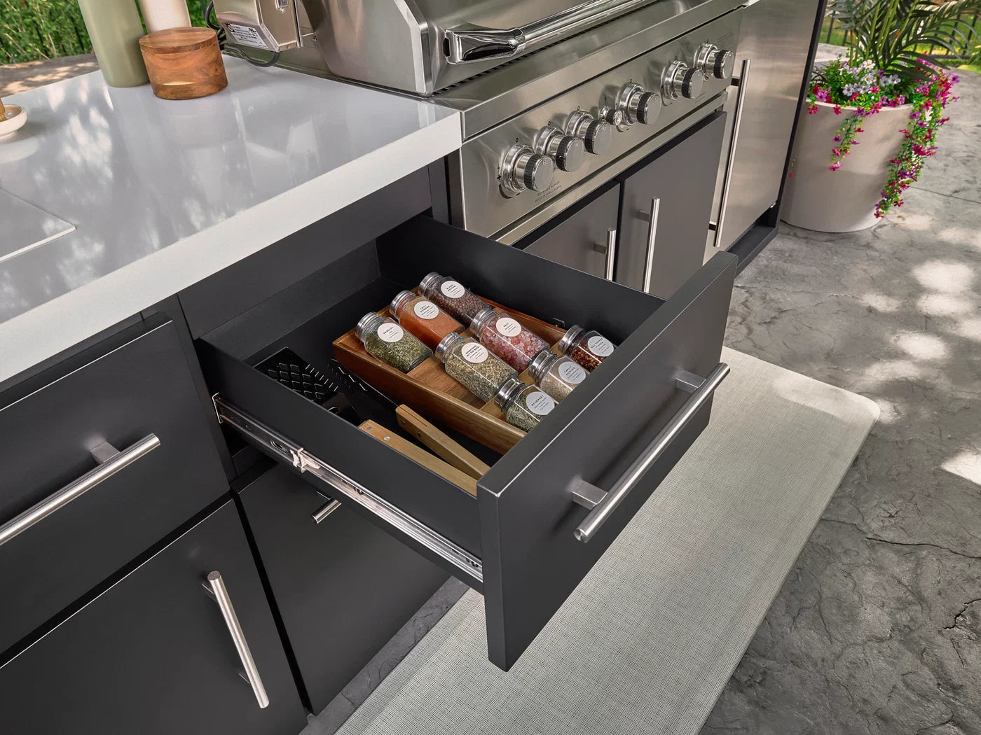Lancaster Covered L-Shape Outdoor Kitchen with Built-In Appliances — Professionally Installed