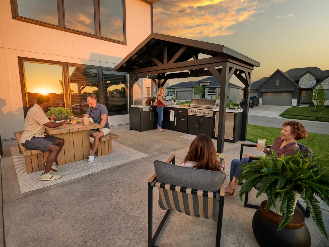 Lancaster Covered L-Shape Outdoor Kitchen with Built-In Appliances — Professionally Installed
