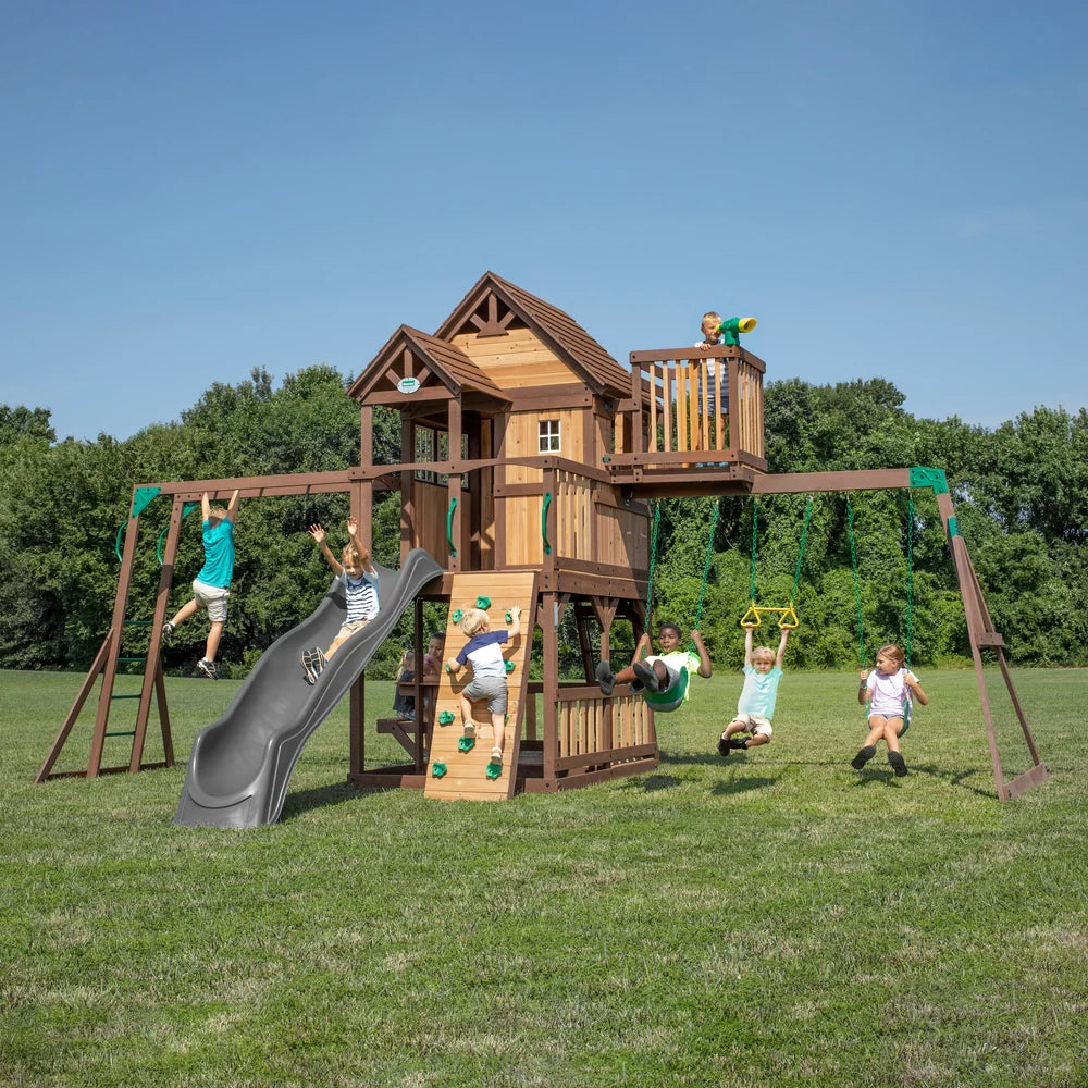 Skyfort II Wooden Swing Set with Wave Slide — Professionally Installed