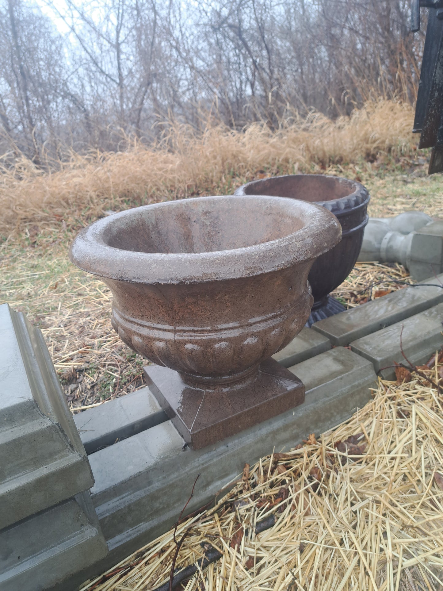 Locally custom poured concrete planters, benches, and pavers