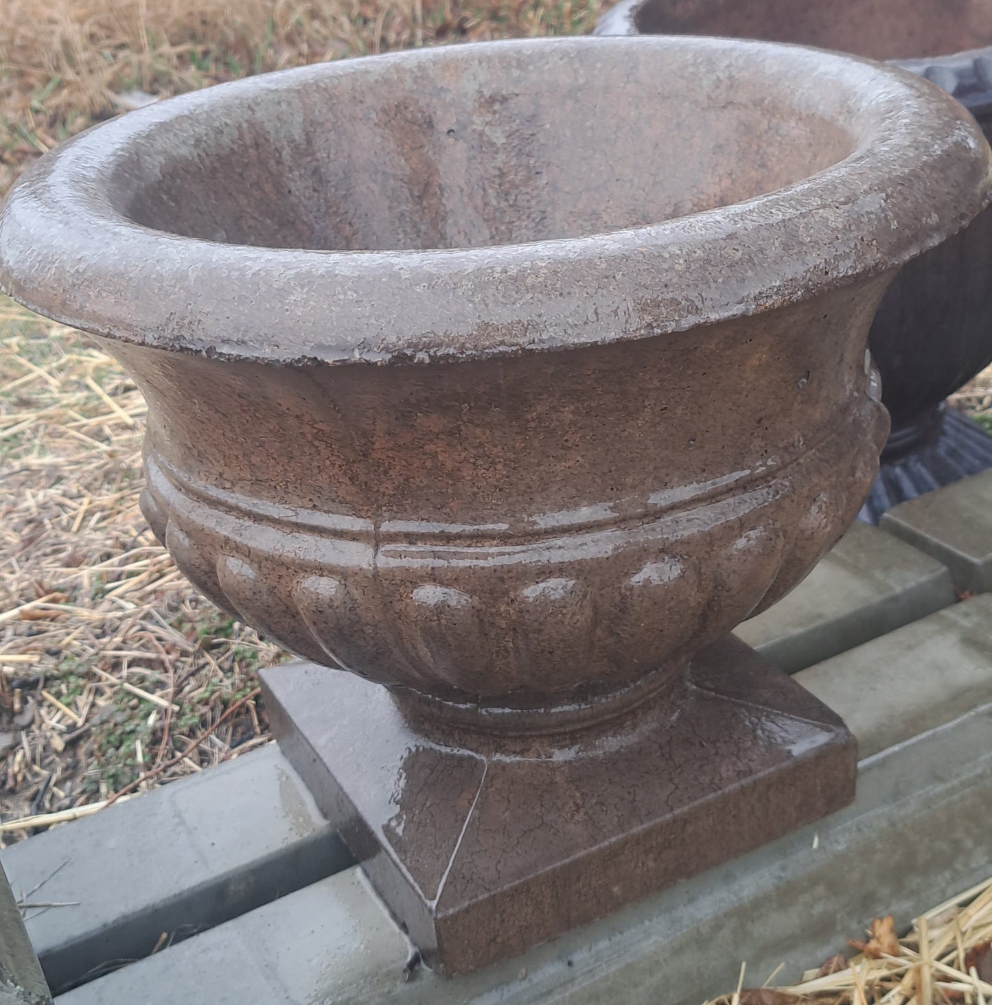 Locally custom poured concrete planters, benches, and pavers