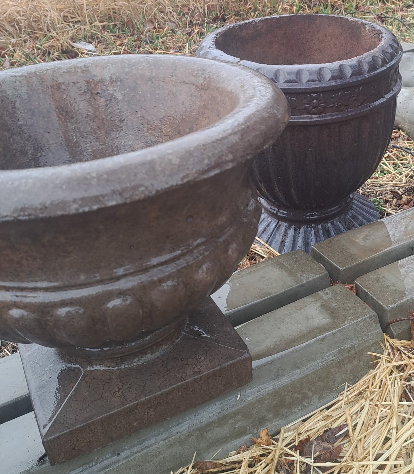 Locally custom poured concrete planters, benches, and pavers
