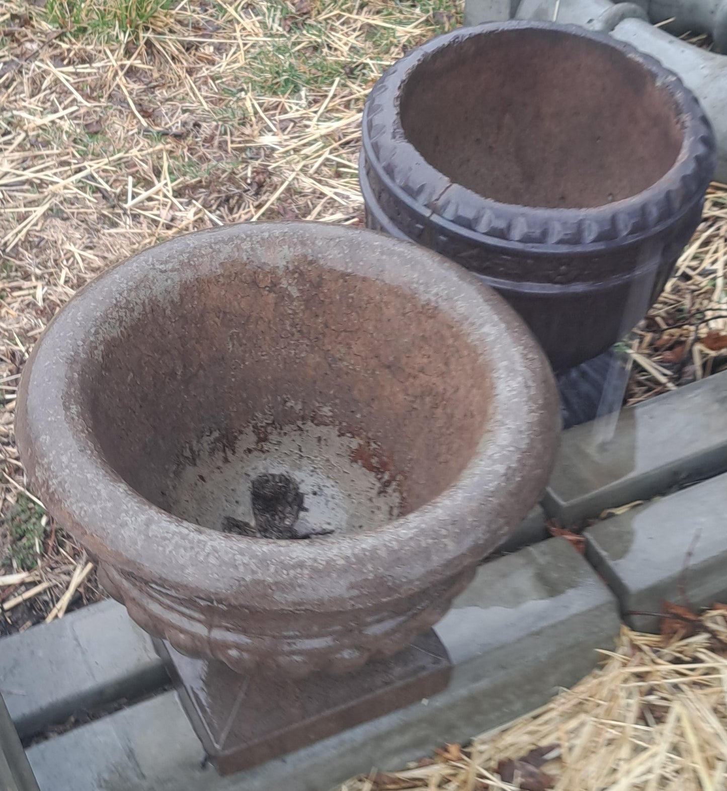 Locally custom poured concrete planters, benches, and pavers